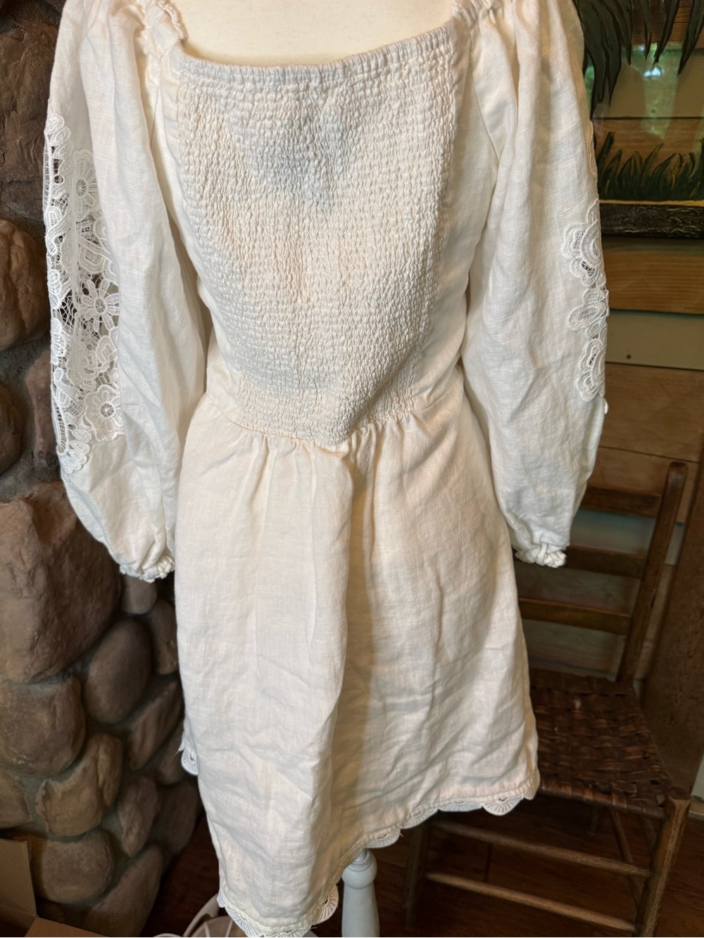 FARM Rio Cream Embroidered Square-Neck dress XL - Picture 4 of 7